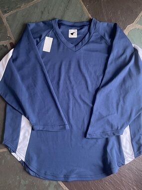 NWT Blue V-Neck Hockey Jersey with White Side Panels